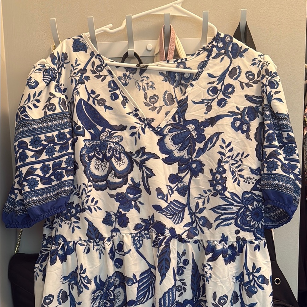 SHEIN Blue and White Floral Dress